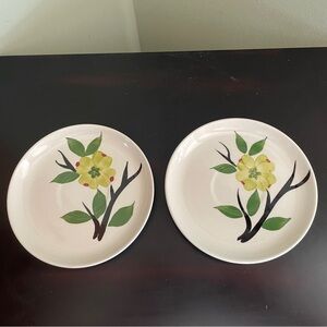 VTG Set 2 Hand Painted Dixie Dogwood Blue Ridge Southern Pottery Saucers 6.25"